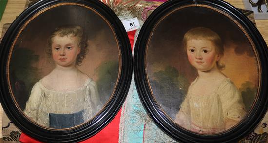 English School c.1800 Portraits of children ovals, 12.5 x 10.5in.